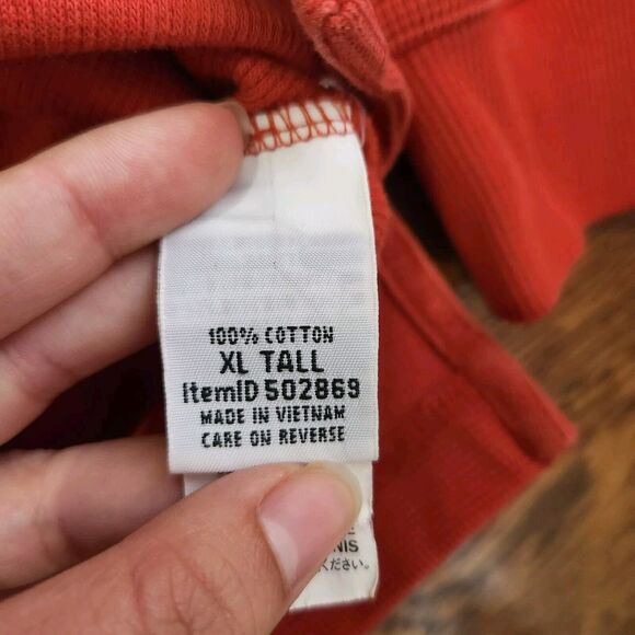 LL Bean Thermal Henley Shirt Mens XL Tall Orange Red Outdoor Fall Gorpcore Warm - Picture 10 of 13